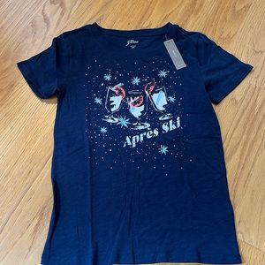 Jcrew Apres ski graphic navy blue T-shirt extra small NWT AE974